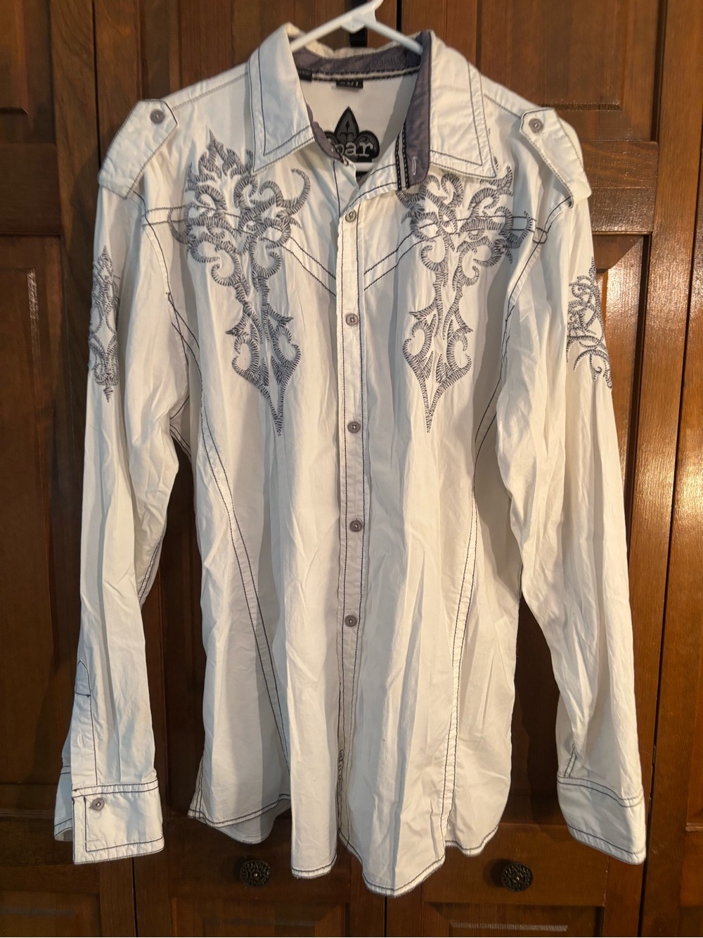 Roar White Shirt with Gray Embroidered Fleur-de-Lis